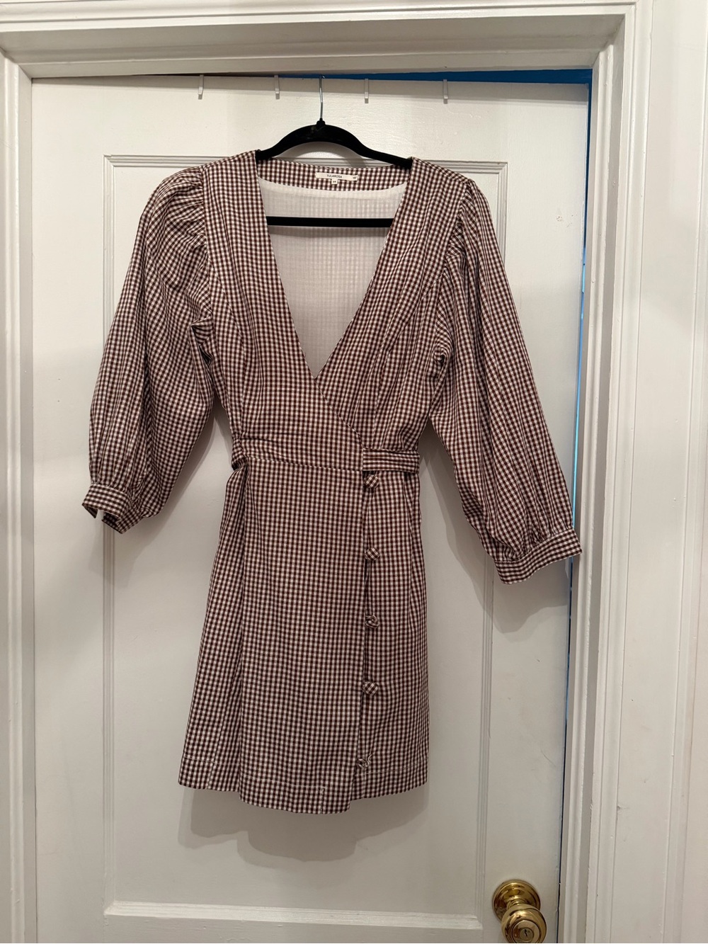 Tularosa Brown and White Gingham Button/Wrap Mini Dress